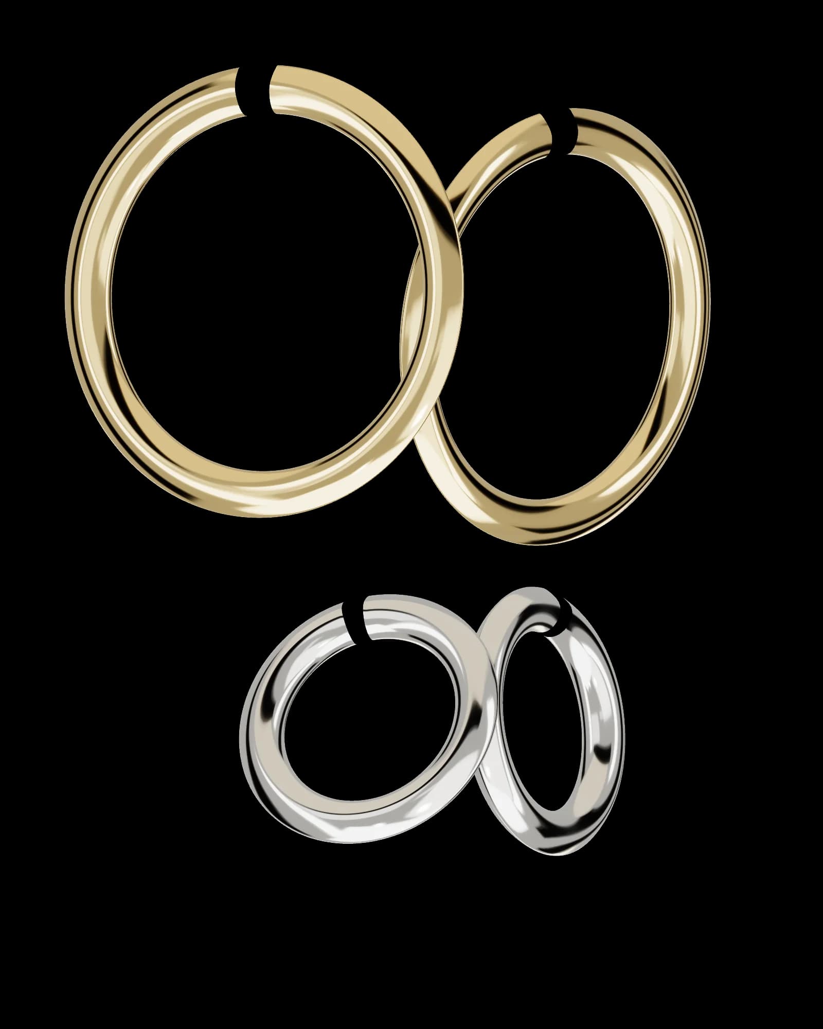 Halo hoops in yellow gold above a smaller pair of Halo huggies in white gold.