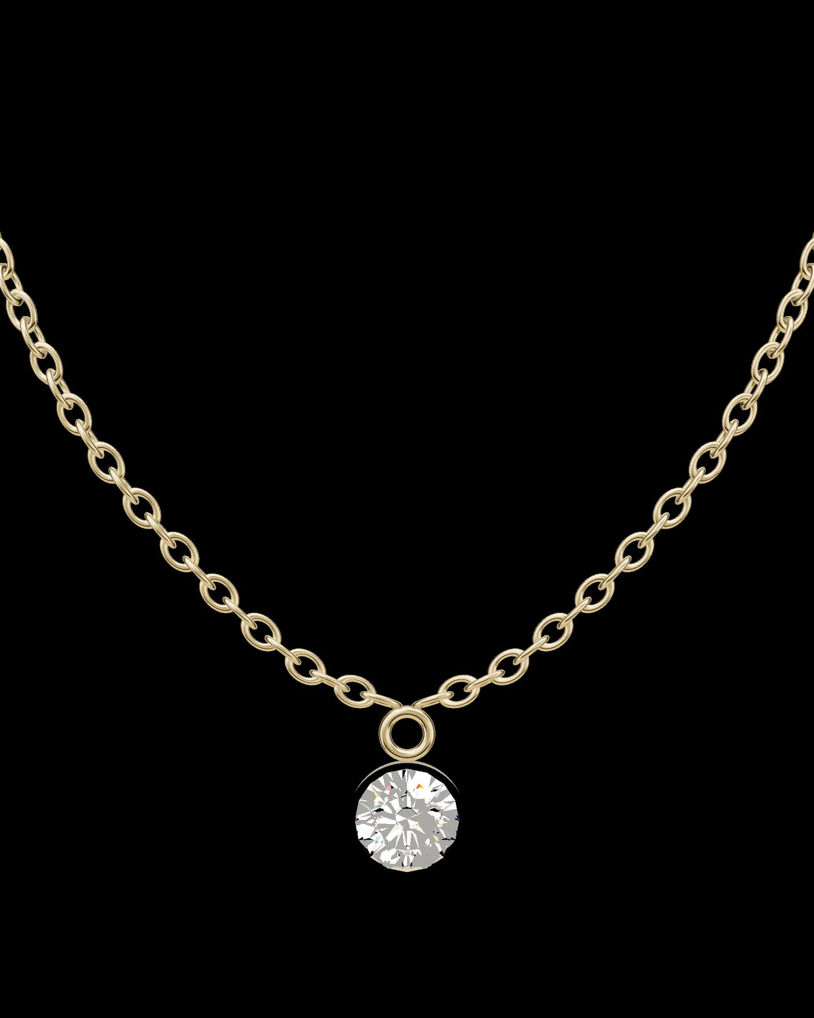 The Lien pendant in yellow gold: a fine chain carrying a single round stone.