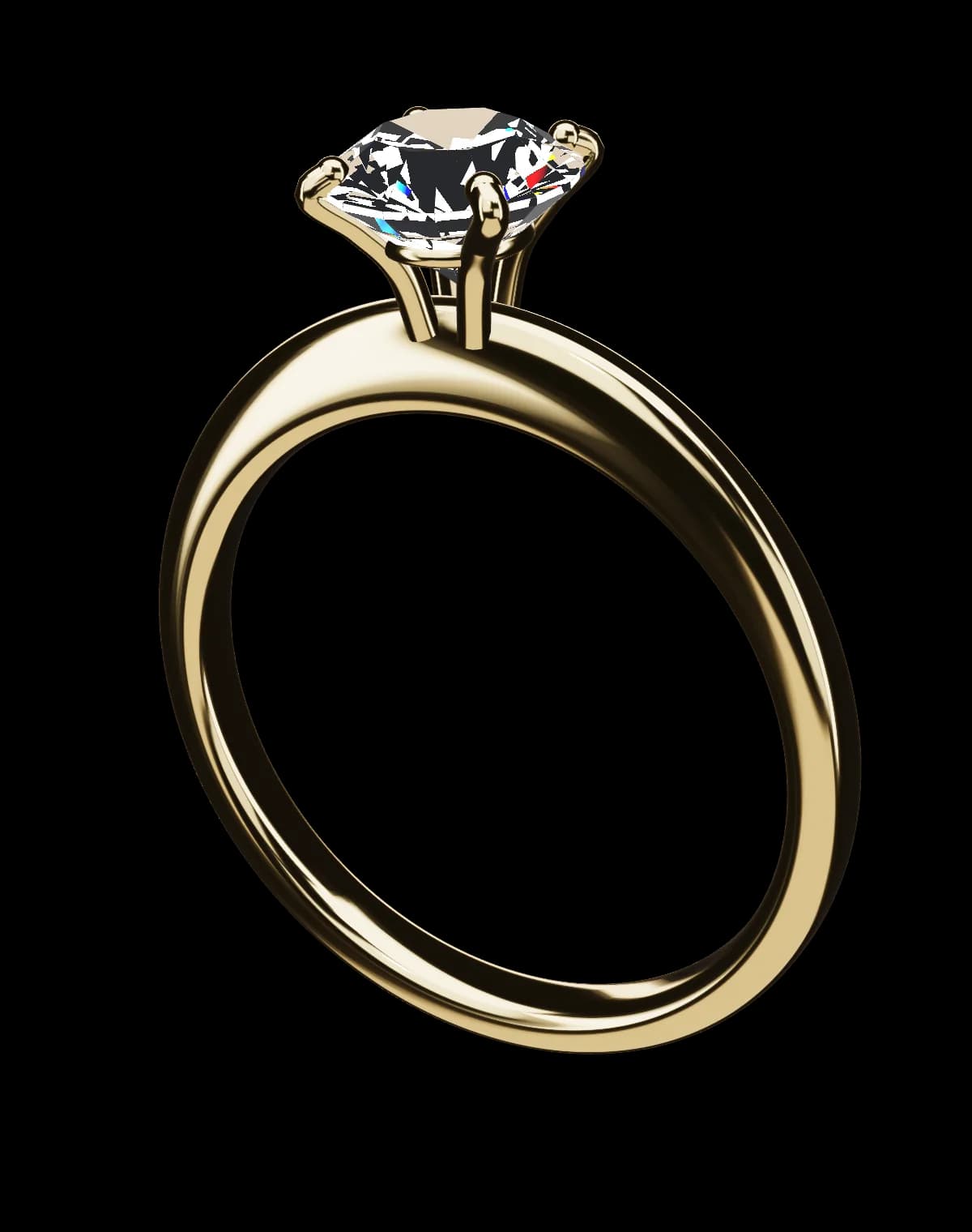 The Orbite solitaire: a round brilliant held in four claws above a tapered yellow-gold shank.